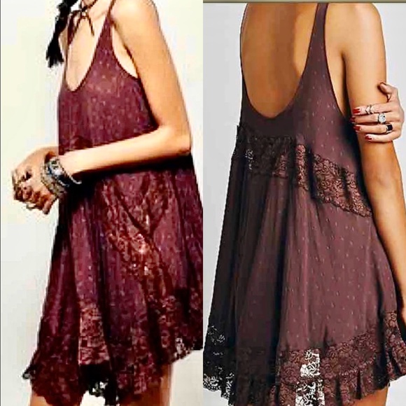 Free People She Swings Burgundy A-Line Dress, XS - Picture 2 of 8